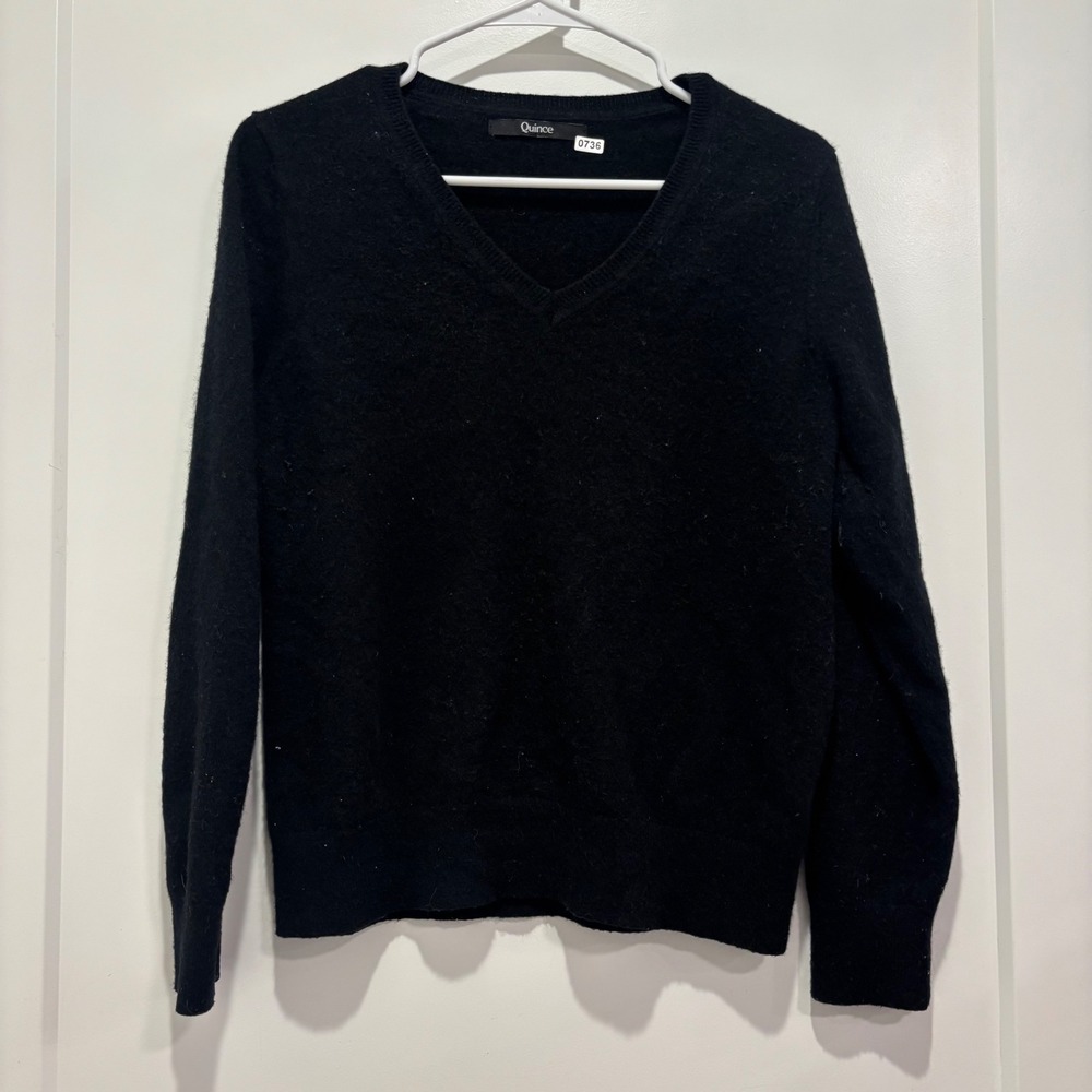 Quince‎ Black 100% Cashmere V-Neck Long Sleeve Sweater Womens Size Small